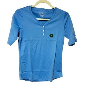 L.L. Bean Womens Tee Shirt Henley Short Sleeve Bright Capri Blue XS New W Tags